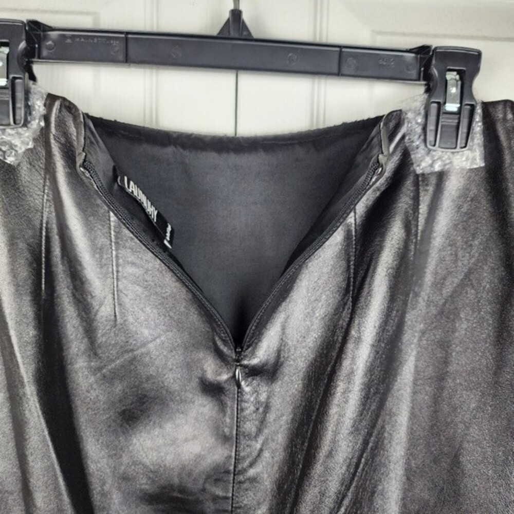Vintage Laundry Shelli Segal Leather Wool Skirt 6 Herringbone Mixed Media 90s - Picture 6 of 15